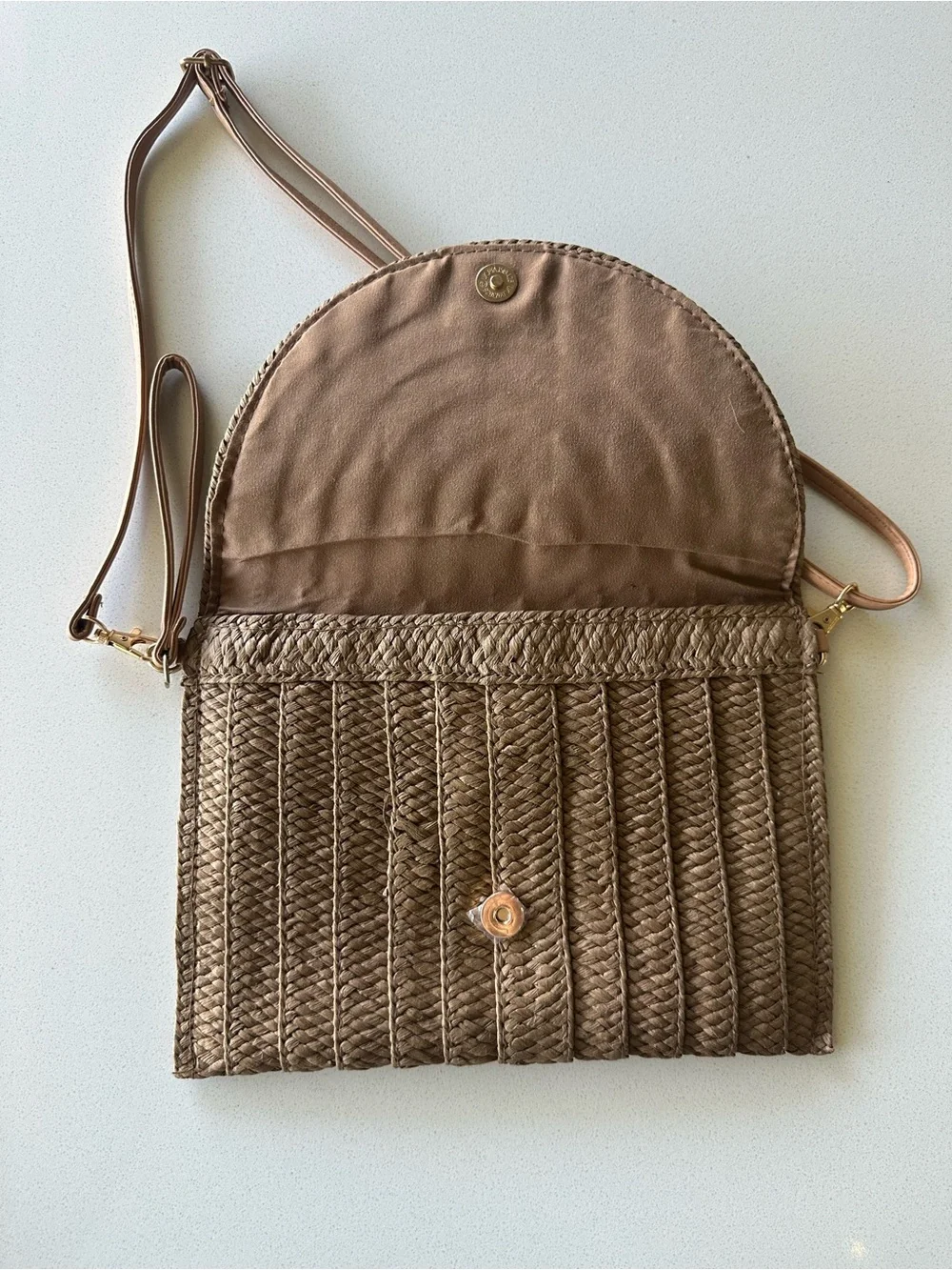 Woven Straw Crossbody Bag in Light Brown